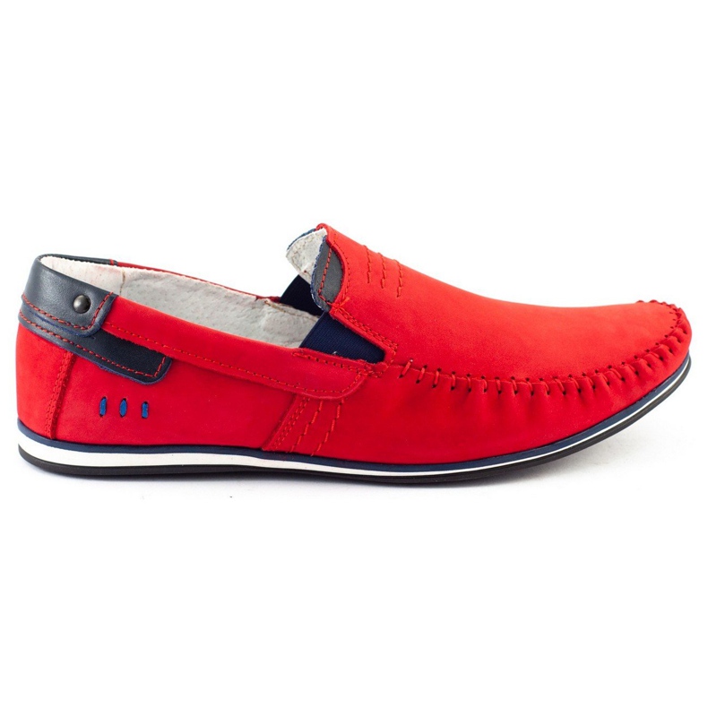KOMODO Mocassins de couro masculino 876 vermelho azul marinho