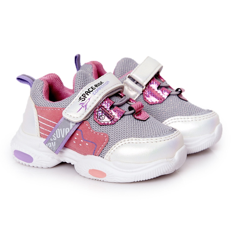 Tênis infantis esportivos branco e rosa Space Ride cinza multicolorido