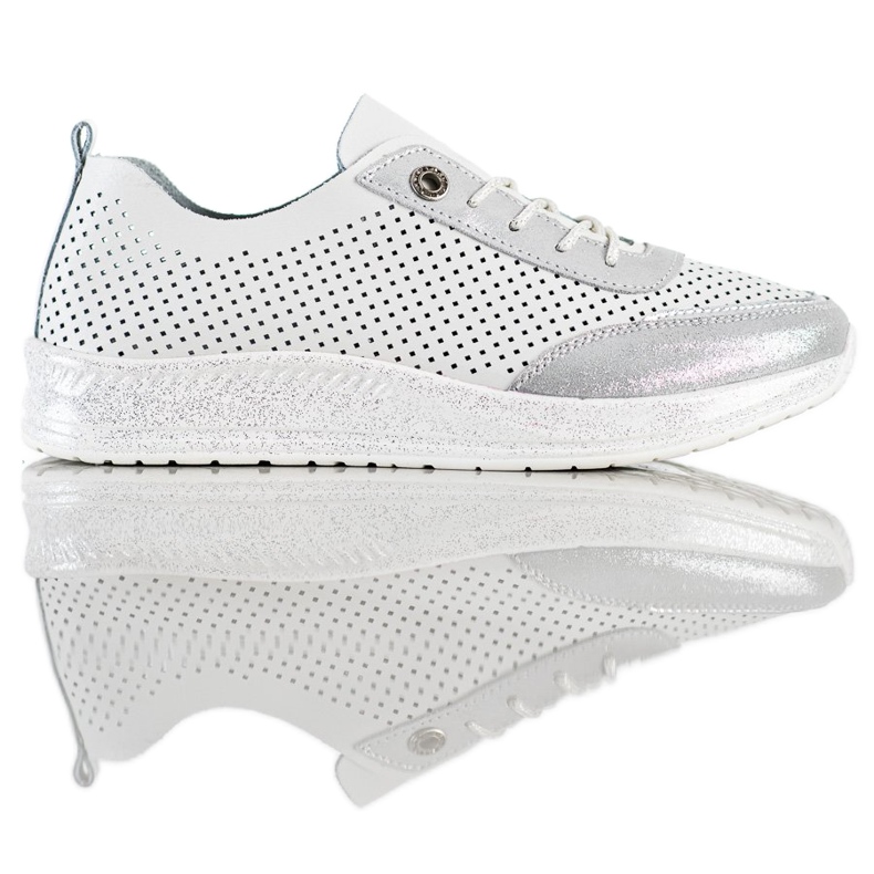 Goodin Tênis de couro branco e prata