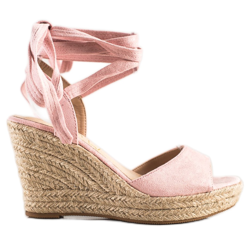 Sabatina Sandálias amarradas na cunha rosa