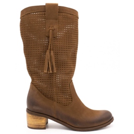 Olivier Botas vazadas femininas D44 marrom castanho