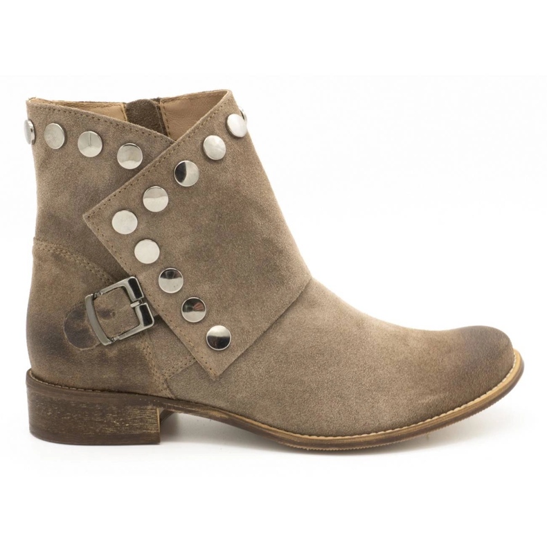 Exousite Botas de couro femininas com tachas cinza 1198