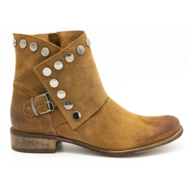 Exousite Botas femininas de couro com tachas de camelo 1198 marrom multicolorido