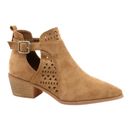 FB1 Botas femininas com salto alto camurça fivela camelo esen marrom