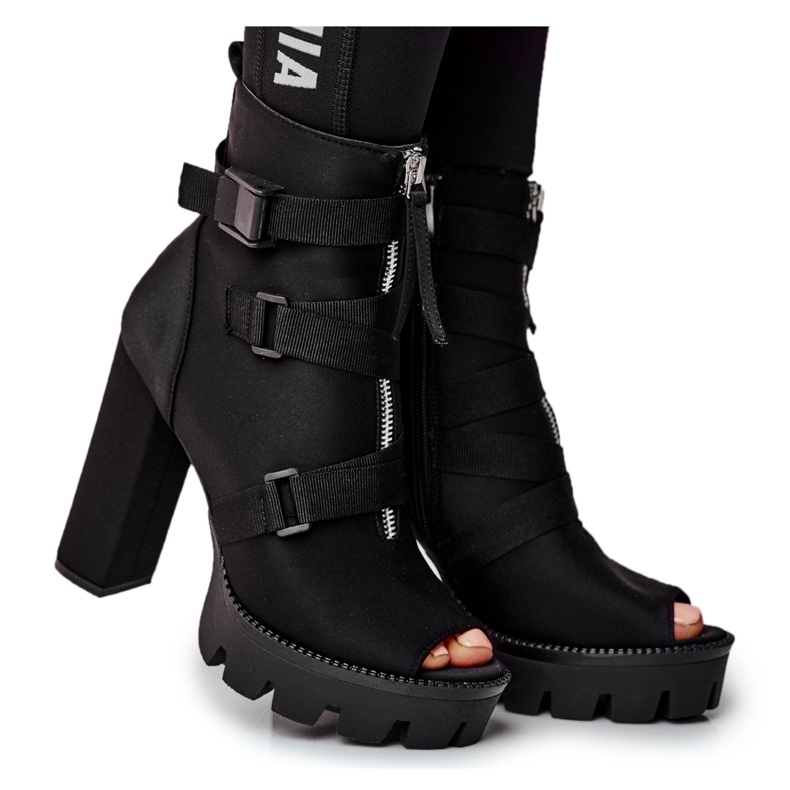 PS1 Botas femininas tornozelo open toe black gladios preto