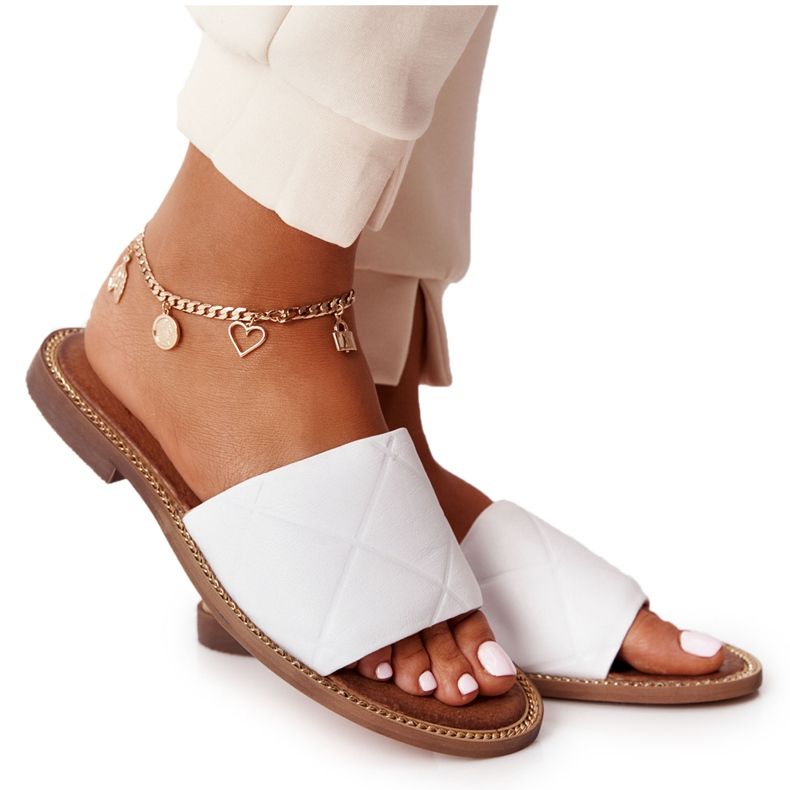 Chinelos de couro com acolchoado Nicole 2650 branco