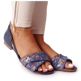Sandálias de Couro Com Flores Maciejka 04614-43 Azul Marinho azul-marinho dourado