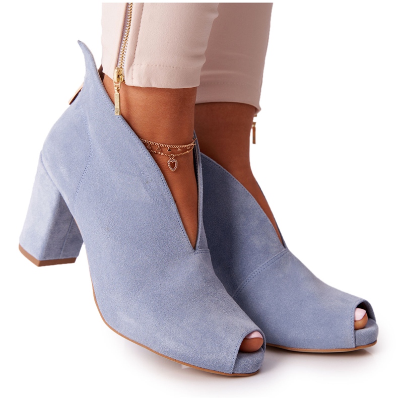 Exquisite Botas de camurça em poste com corte requintado azul 1243 Exquisite Botas de camurça em poste com corte requintado azul 1243