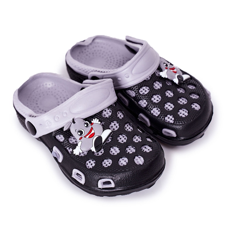 Chinelos de espuma infantil Kroks Black-Grey Jupiter preto cinza