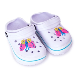 Chinelos de espuma infantil Kroks White Lazy Day branco multicolorido