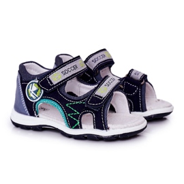 EVE Sandálias infantis de futebol azul marinho com velcro azul-marinho multicolorido