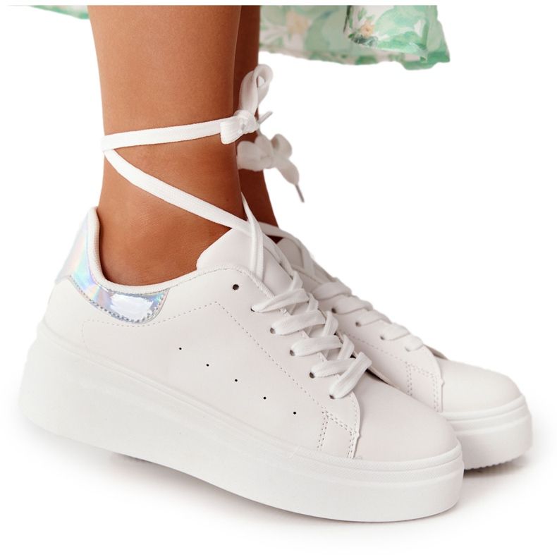 Calçados Esportivos Tênis com Plataforma Branco e Prateado Brilho Brilhante prata