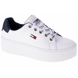 Sapatos de couro liso Tommy Hilfiger Iconic em EN0EN01113-YBR branco azul marinho