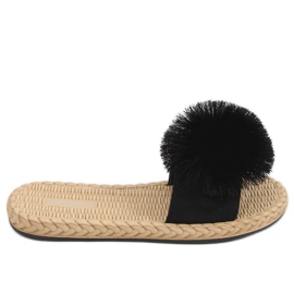 Sapatilhas pretas S-410 pretas com pompom preto
