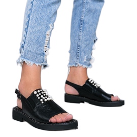 Sandálias pretas com pérolas Like A Woman preto