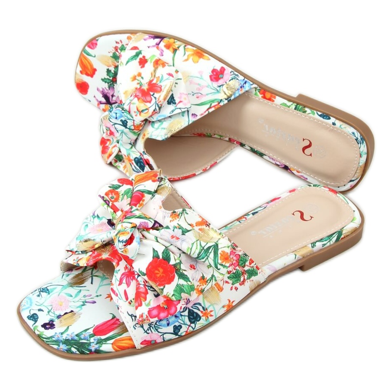 Chinelos florais femininos JH163P flor branca multicolorido