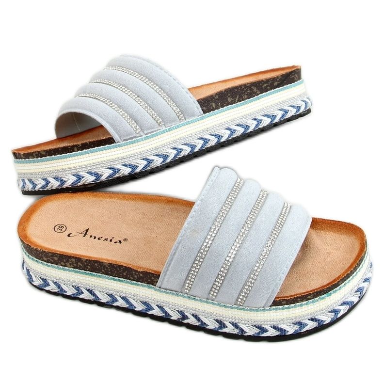 Chinelos azuis N-96 Blue na sola decorada azul