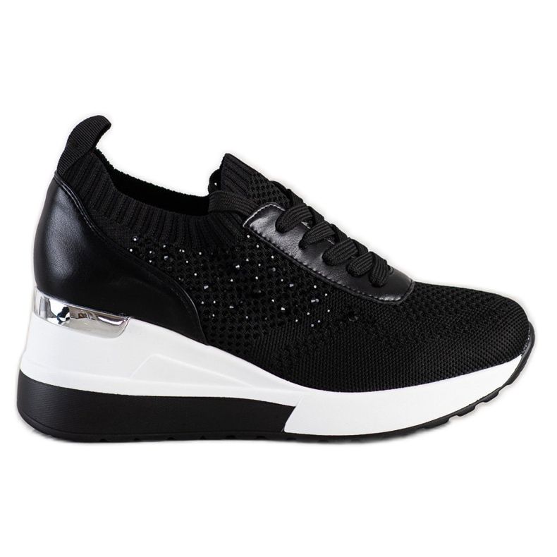 SHELOVET Tênis de cunha com cristais preto