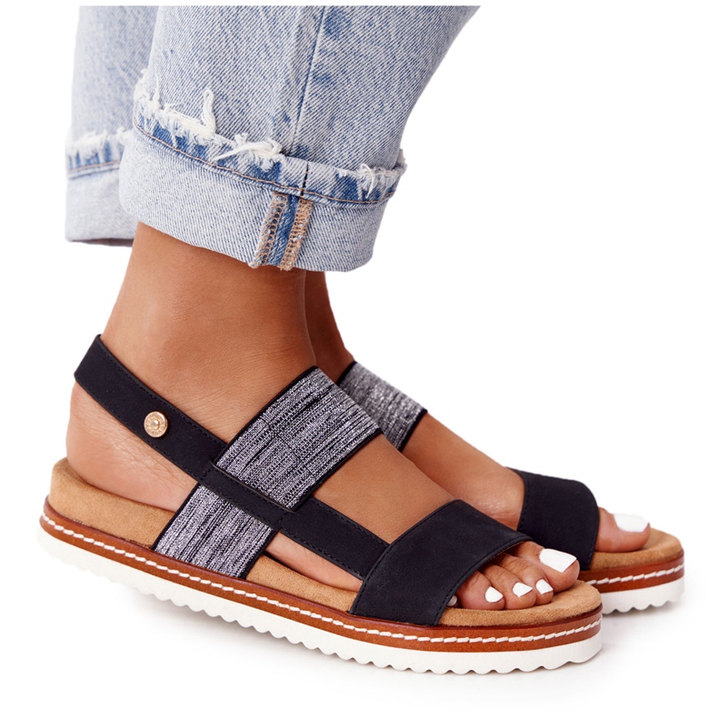 EVE Sandálias Com Punho Prateado Preto Almeria