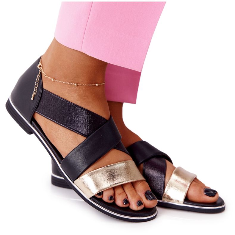 Sandálias com nervuras douradas e pretas preto