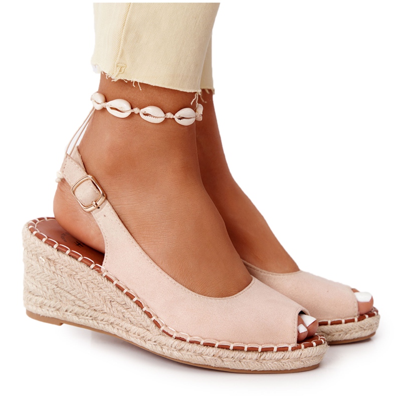 PG1 Sandálias Beige Wedge Com Bege Trançado Las Palomas