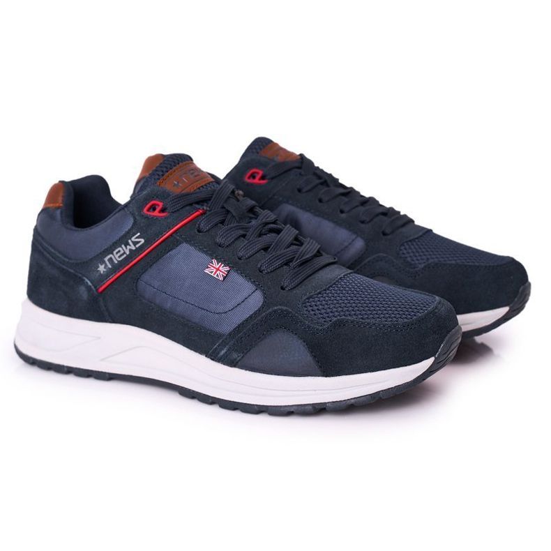 NEWS Sapatos esportivos masculinos. Sneakers Navy Fabian azul marinho