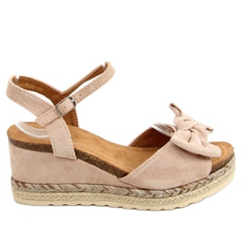 Alpercatas bege em cunhas com um laço YL92 Beige Alpercatas bege em cunhas com um laço YL92 Beige