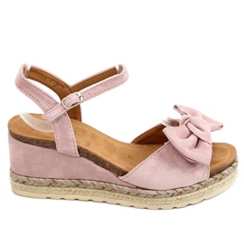 Alpercatas em cunhas com um arco rosa YL92 rosa