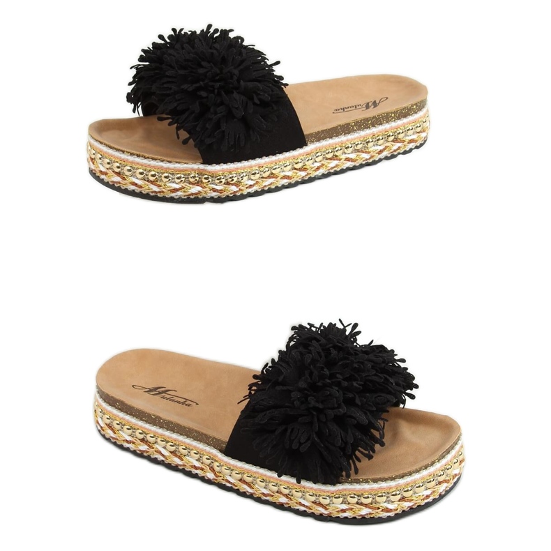 Chinelos pretos 2260 pretos na sola decorada