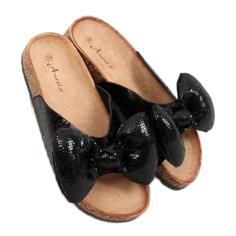 Chinelos Mickey pretos com um laço N-79 Preto