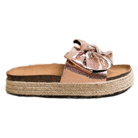 SHELOVET Chinelos brilhantes com laço dourado