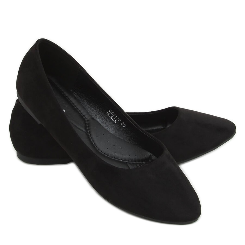 Black CC212P Black camurça lisa ballerinas preto