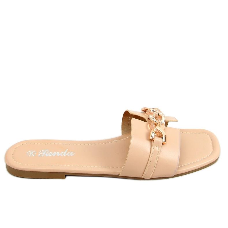 Chinelos bege com uma corrente decorativa 35-230 Beige