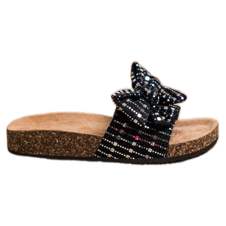 SHELOVET Chinelos brilhantes com laço preto