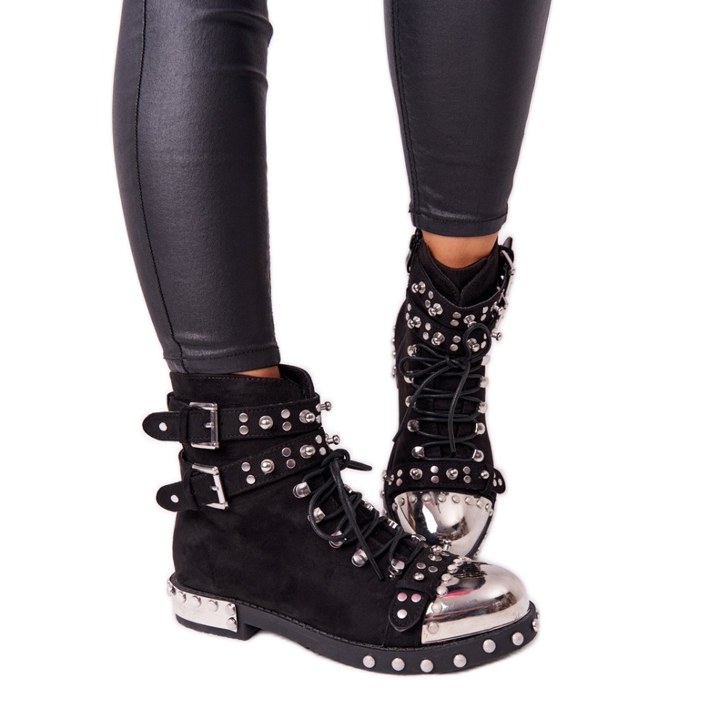 Botas quentes femininas com strass camurça preta Lu Boo preto