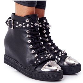 Botas pretas em uma cunha com strass Lu Boo preto