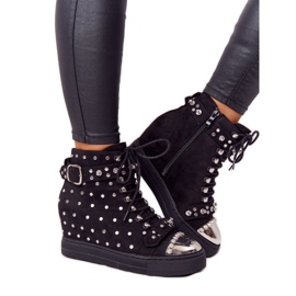 LU BOO Botas de camurça preta Lu preto Boo em cunha com strass LU BOO Botas de camurça preta Lu preto Boo em cunha com strass