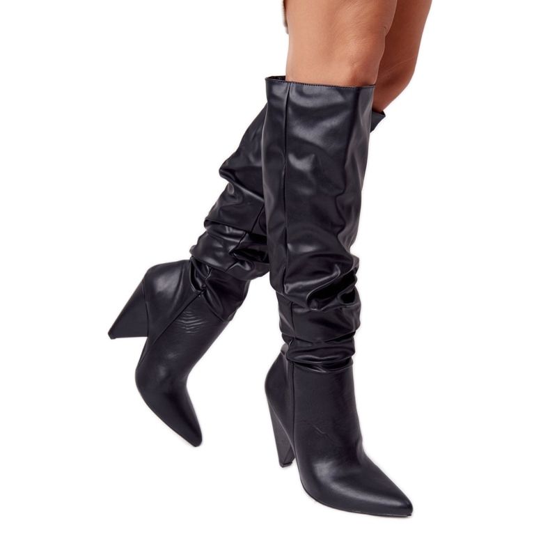 Botas de couro femininas Lu Boo Black preto