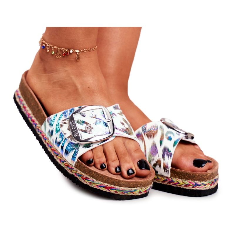 Chinelos femininos Big Star Metallic Pattern DD274127 branco tolet prata verde Chinelos femininos Big Star Metallic Pattern DD274127 branco tolet prata verde