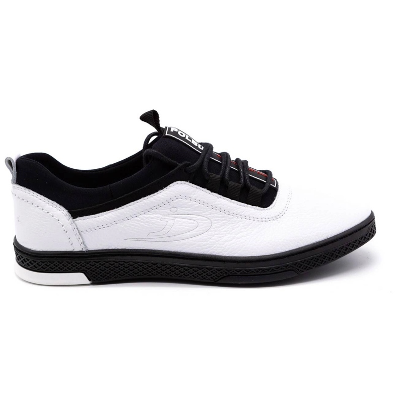 Polbut Sapatos casuais de couro masculino K24 branco com parte inferior preta preto