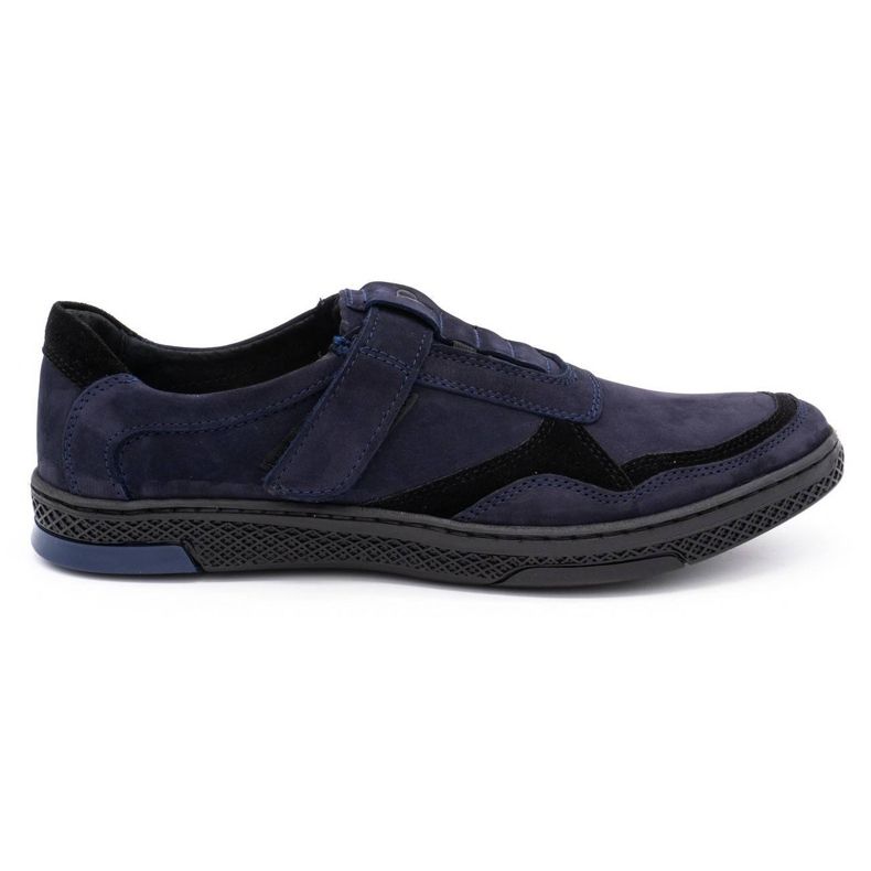Polbut Sapatos casuais masculinos de couro 2102 azul marinho preto