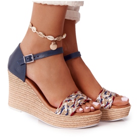 Sandálias de couro em cunha Maciejka L4869-17 Azul marinho azul-marinho