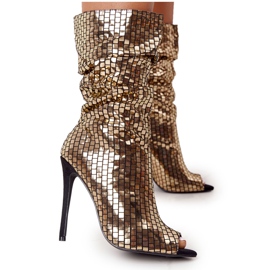 LU BOO Botas de salto alto dourado para a noite