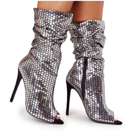 LU BOO Botas de salto alto Silver Night Out prata