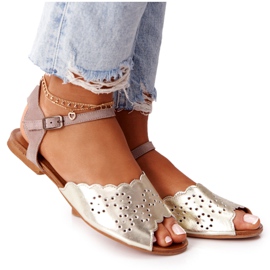 Sandálias de couro Maciejka 05199-04 Bege e ouro dourado