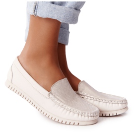 S.Barski Mocassins de couro feminino S. Barski 97630 Ecru