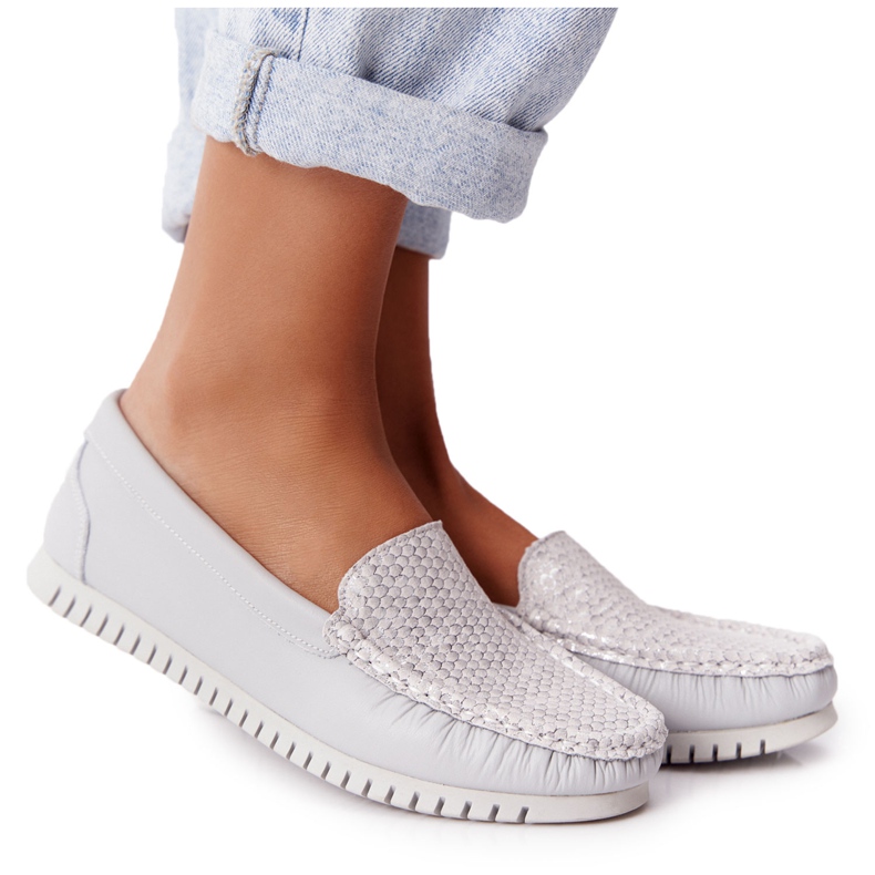 Mocassins de couro feminino S.Barski 97630 cinza