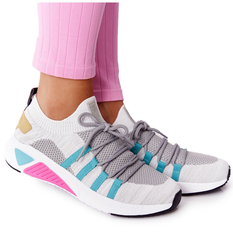 Sapatos esportivos femininos com espuma viscoelástica Big Star HH274531 branco-cinza multicolorido
