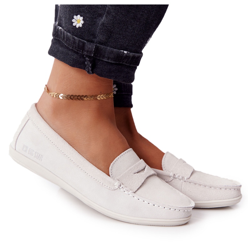 Mocassins de camurça feminino Big Star HH274665 Ecru bege