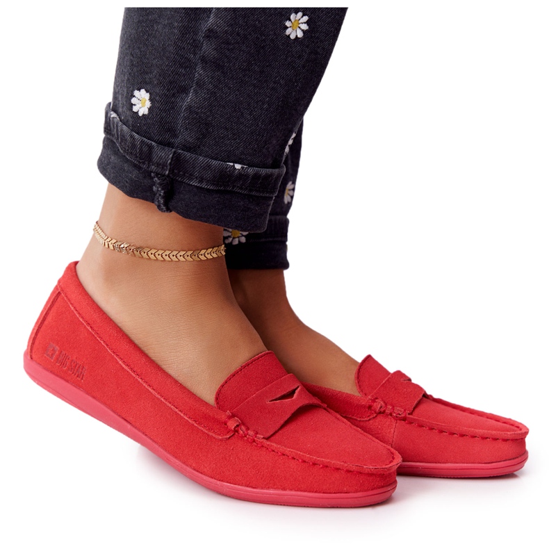 Mocassins de camurça feminino Big Star HH274668 Coral vermelho